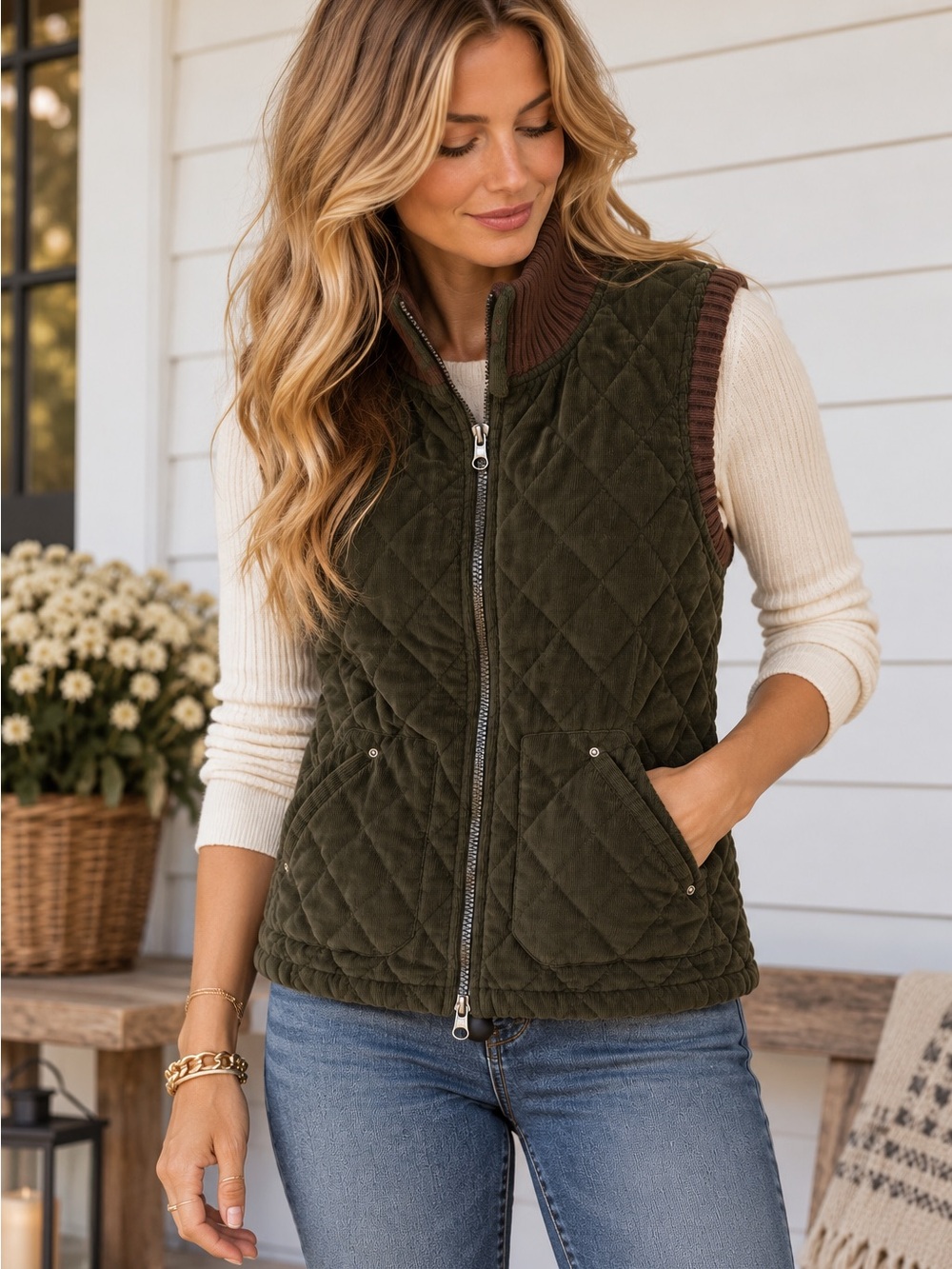 Vintage Cotton Ginny Quilted Corduroy Vest Size Small 100% Cotton